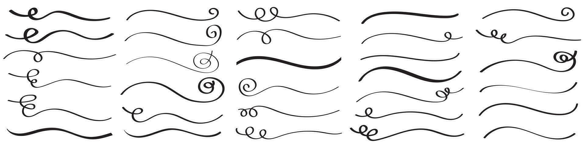 Hand drawn collection of curly swishes, swashes, swoops. Calligraphy swirl. Highlight text elements. Vector illustration.