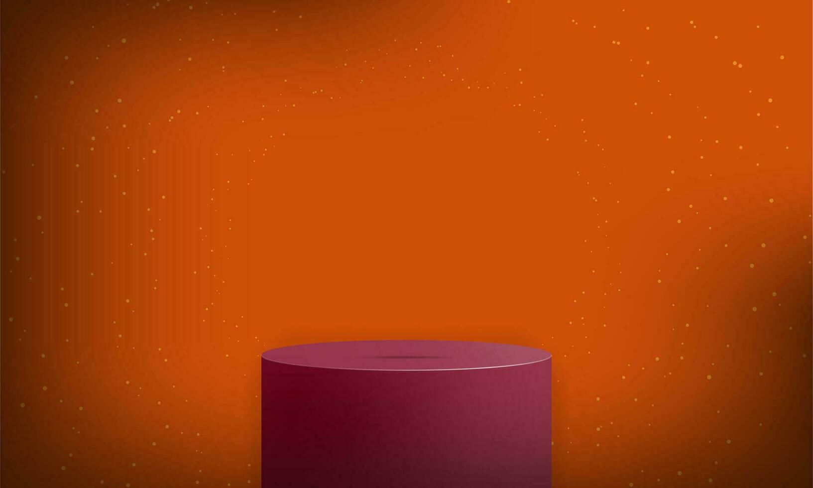 Red 3d Cylinder Podium on Orange studio Background template with white dust and corner sunlight. Vector Illustration. EPS 10.