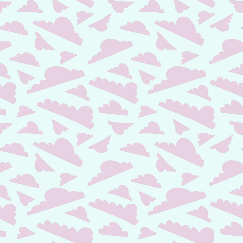Seamless vector pattern of hand drawn cute clouds. Design of repeating  magic clouds for printing scrapbooking paper, fabric, wallpapers, backgrounds.