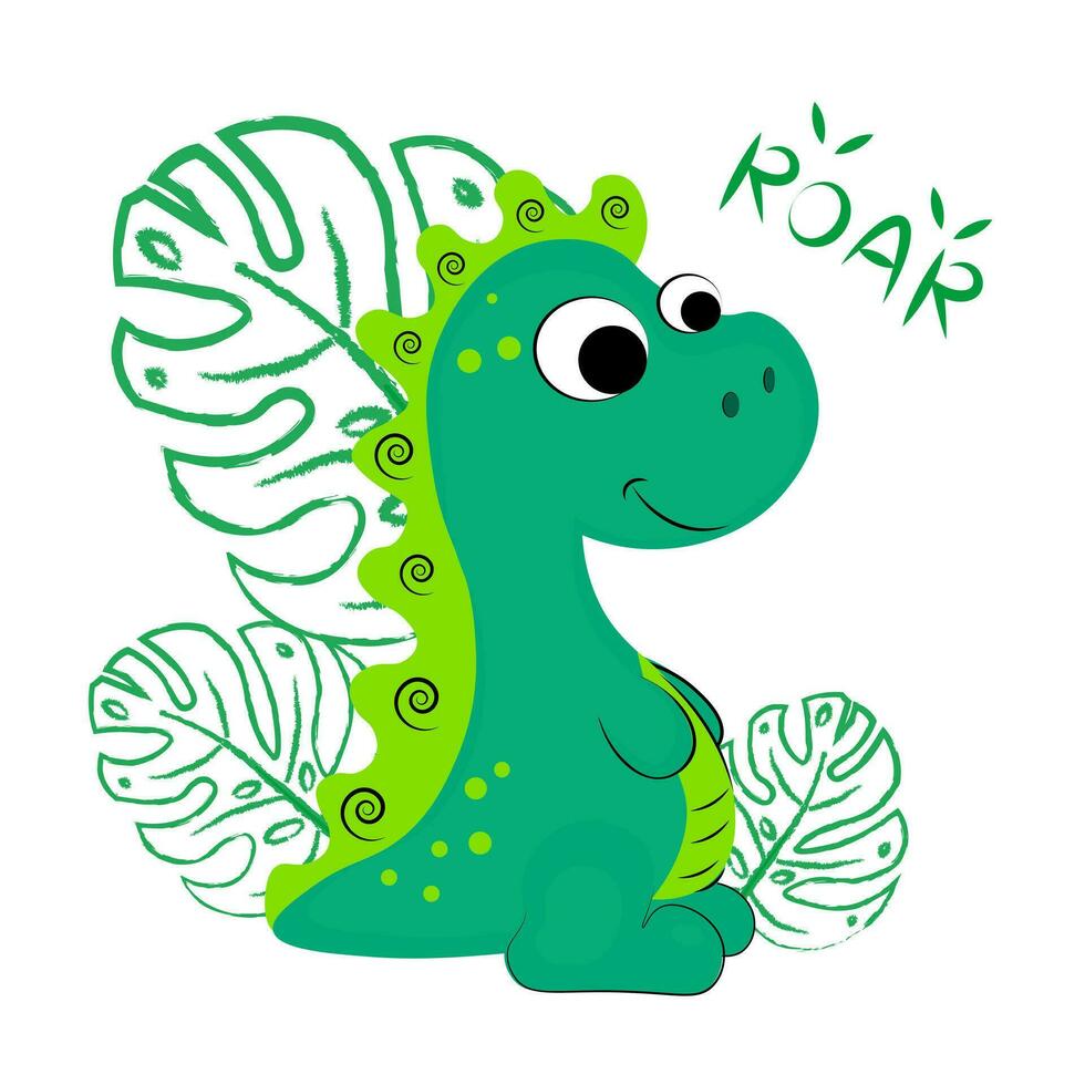 cute cartoon baby dinosaur on white vector