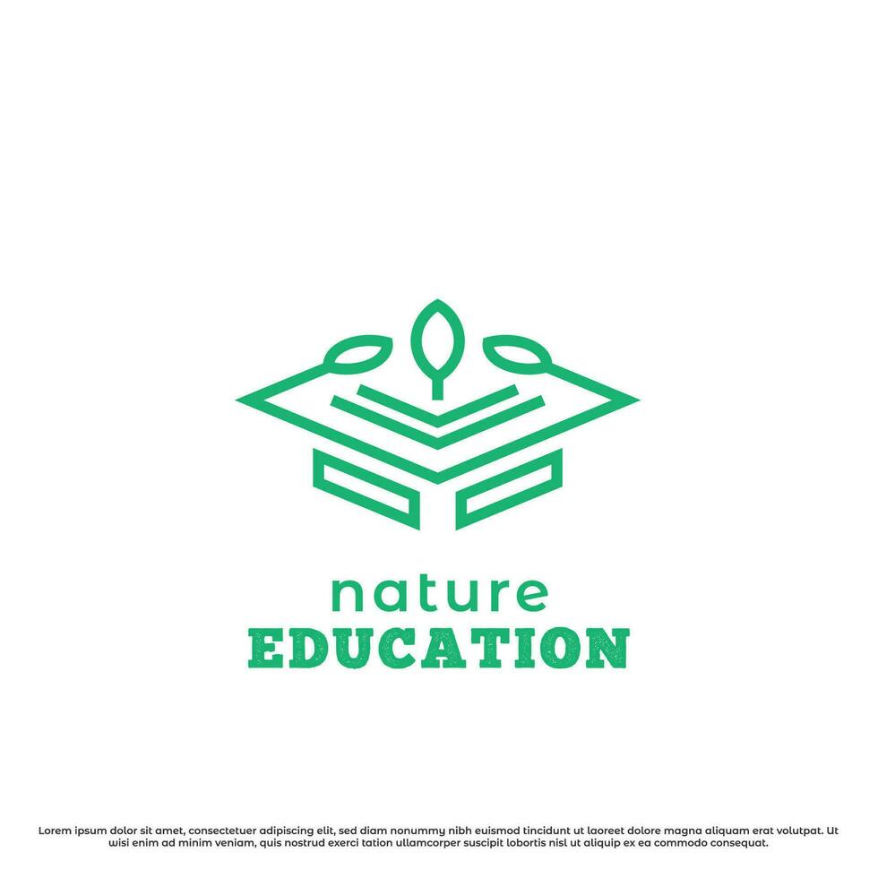 naturaleza educación logo diseño ilustración. toga silueta de Ciencias educación símbolo y árbol naturaleza planta hoja plano minimalista moderno geométrico sencillo lineal línea. naturaleza educación símbolo icono. vector