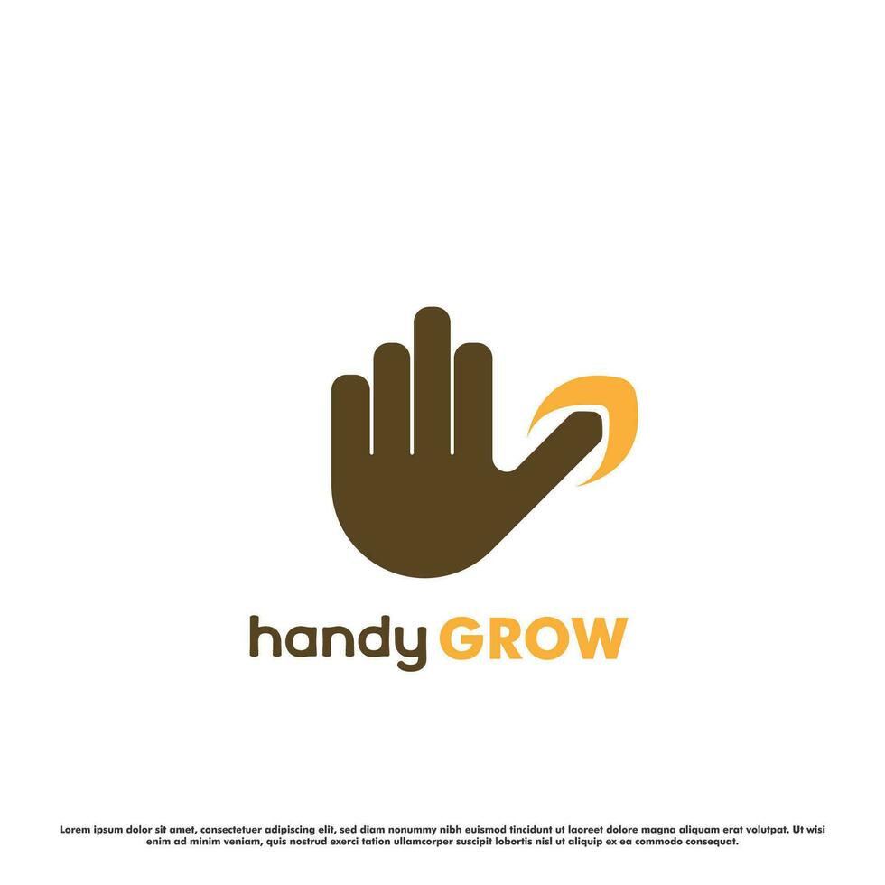 Hand growing logo design illustration. Hand gesture silhouette flourish modern simple flat top. Company business skills symbol icon. vector