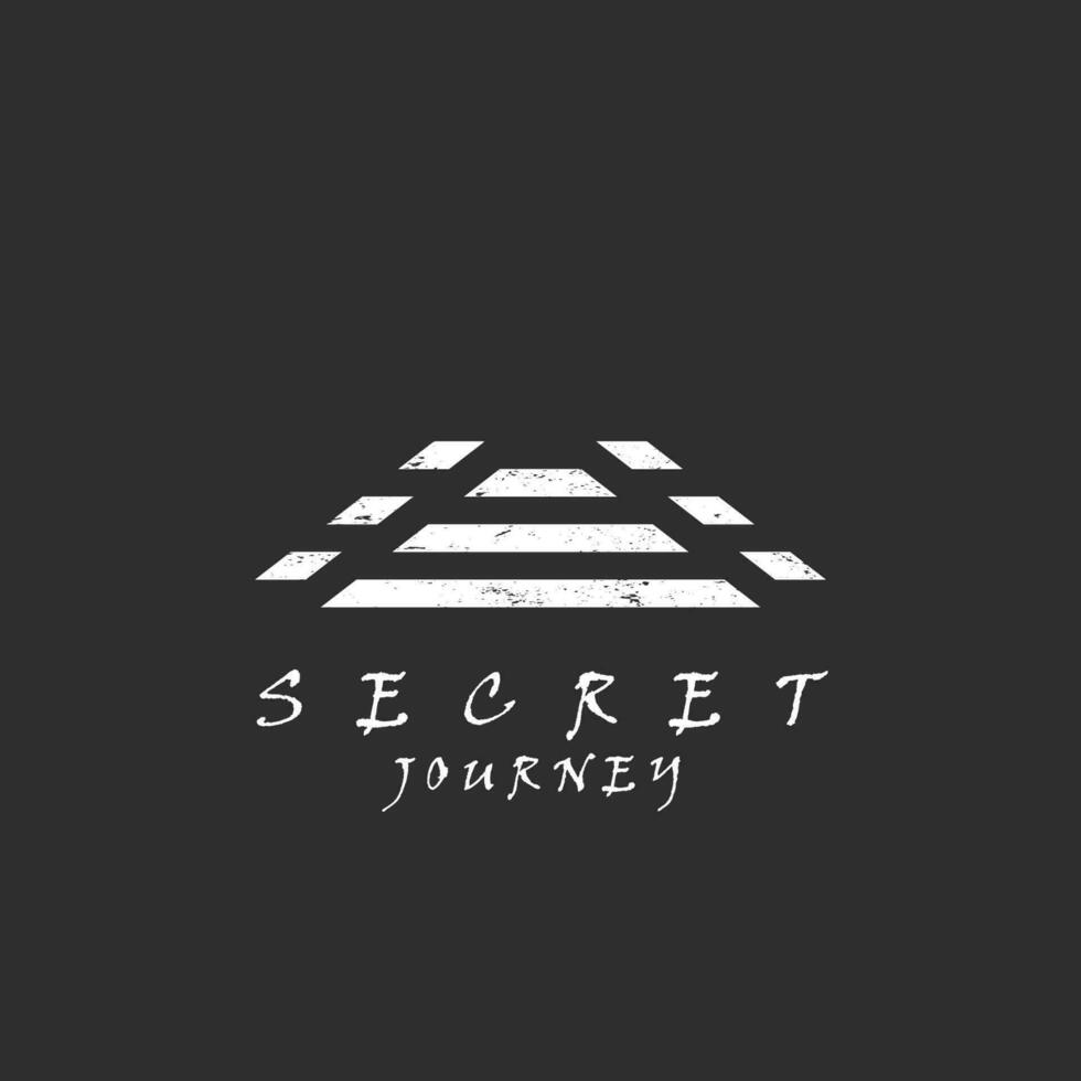 Secret path logo design illustration. Simple flat silhouette icon of secret travel route path old vintage classic minimalist concept. Zebra cross footpath step symbol. vector