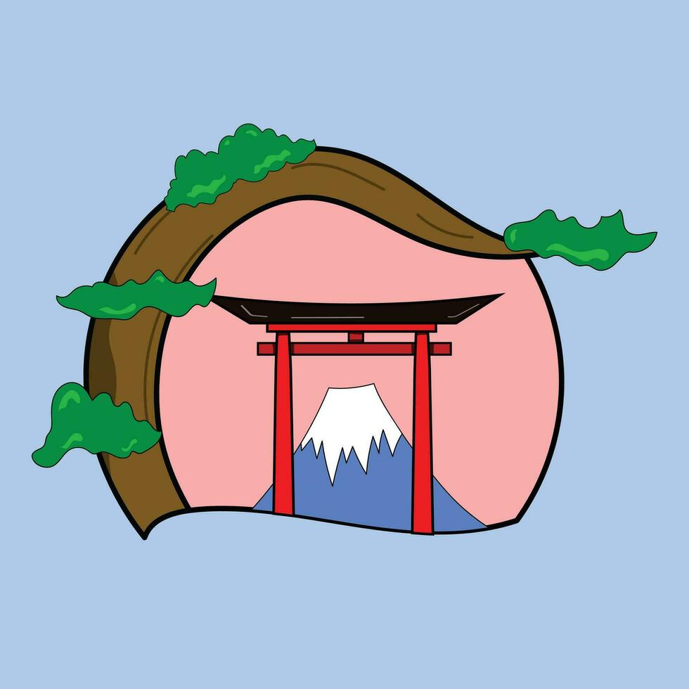 combined logo of mount fuji gate and bonsai vector