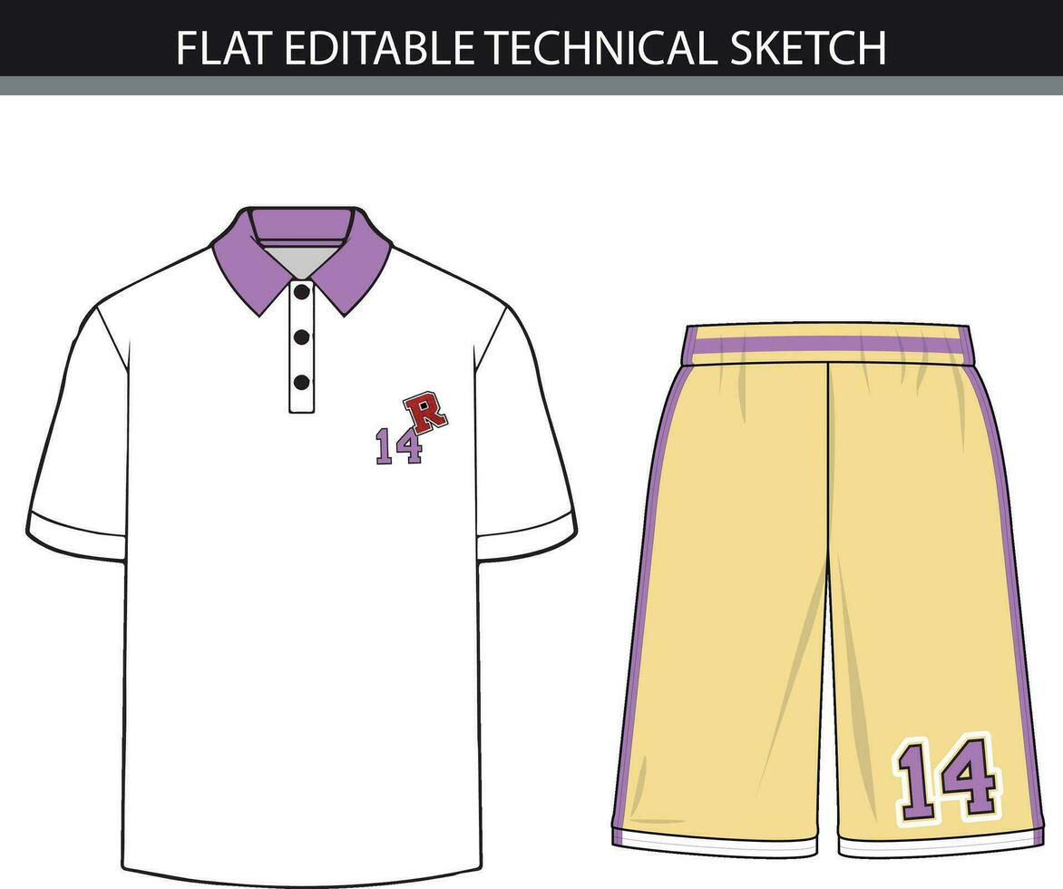 Sporty Illustration of a Men's Polo T-Shirt and Short flat sketch vector