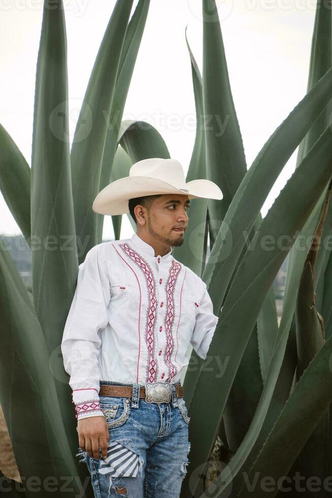 Mexican cowboy, agave plants, nature beauty, sunglasses, toddler, captivating landscape photo