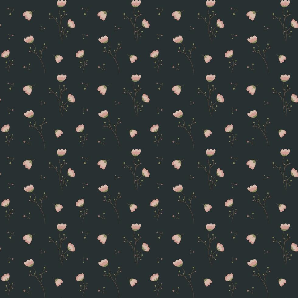 Beautiful seamless pattern with flowers on a dark background vector