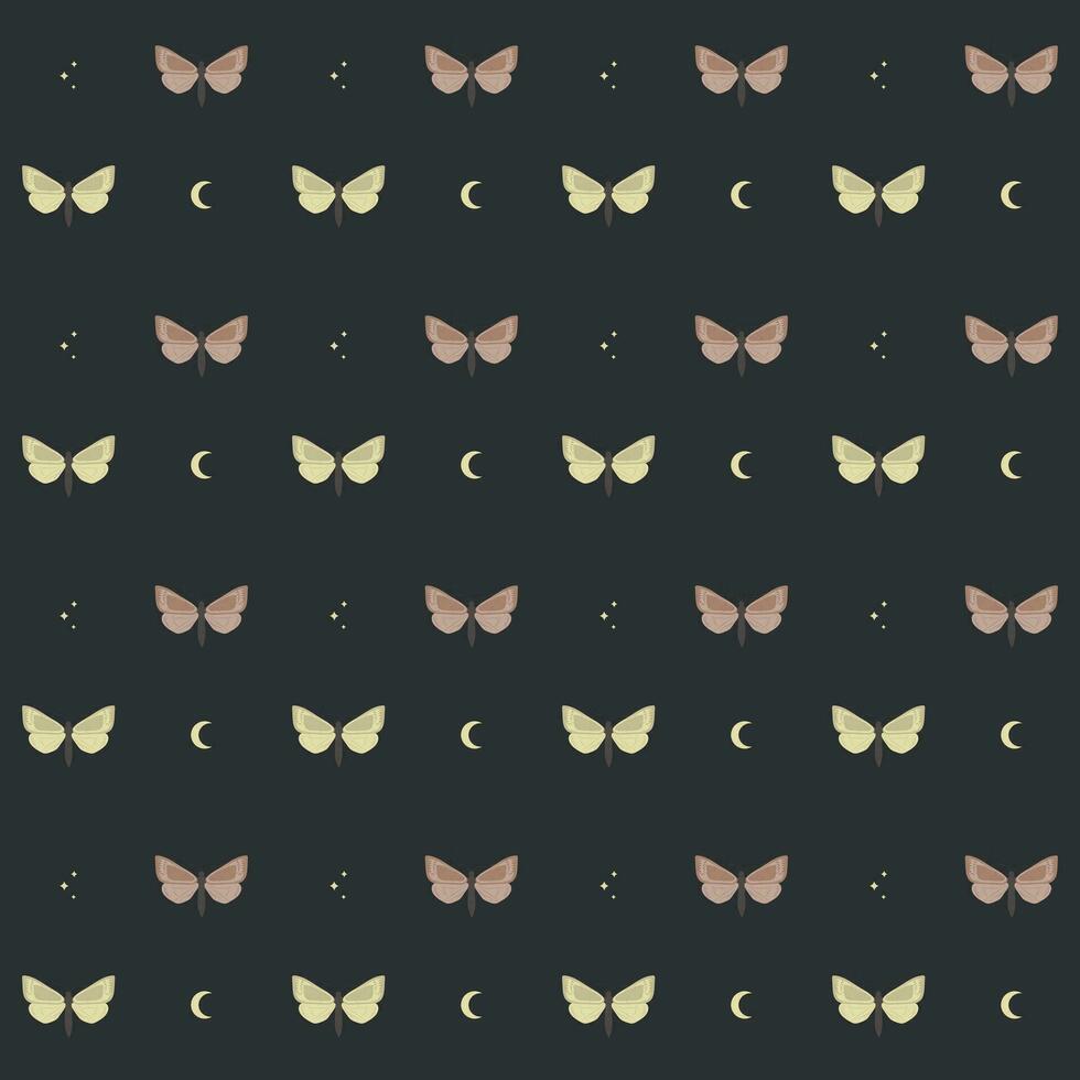 Seamless pattern with moths, moon and stars vector
