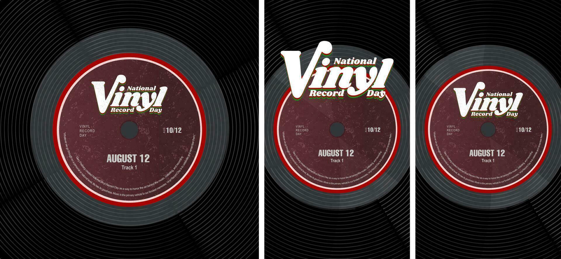 National Vinyl Record Artwork Set, greeting card and social media story poster with copy space. Close up of Vinyl record and vintage typography. Editable Vector Illustration. EPS 10.