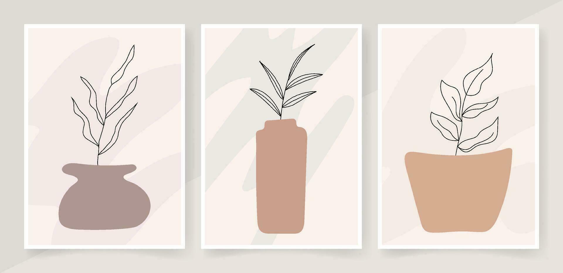 Abstract hand drawn boho wall art in flat design. Vector art print  wall decor.