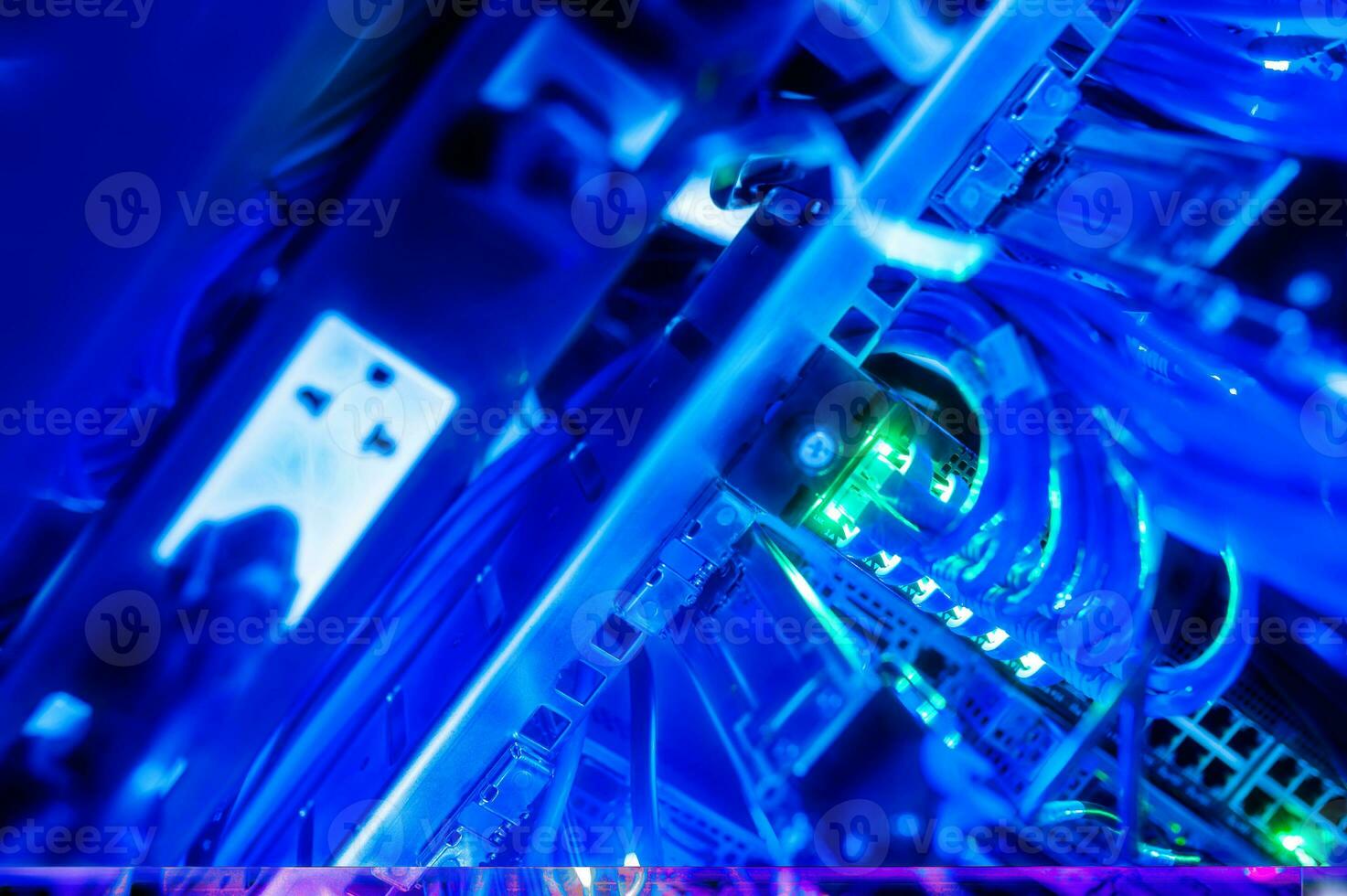 The server room tells the computer server that is working continuously. Convey the power and progress. photo