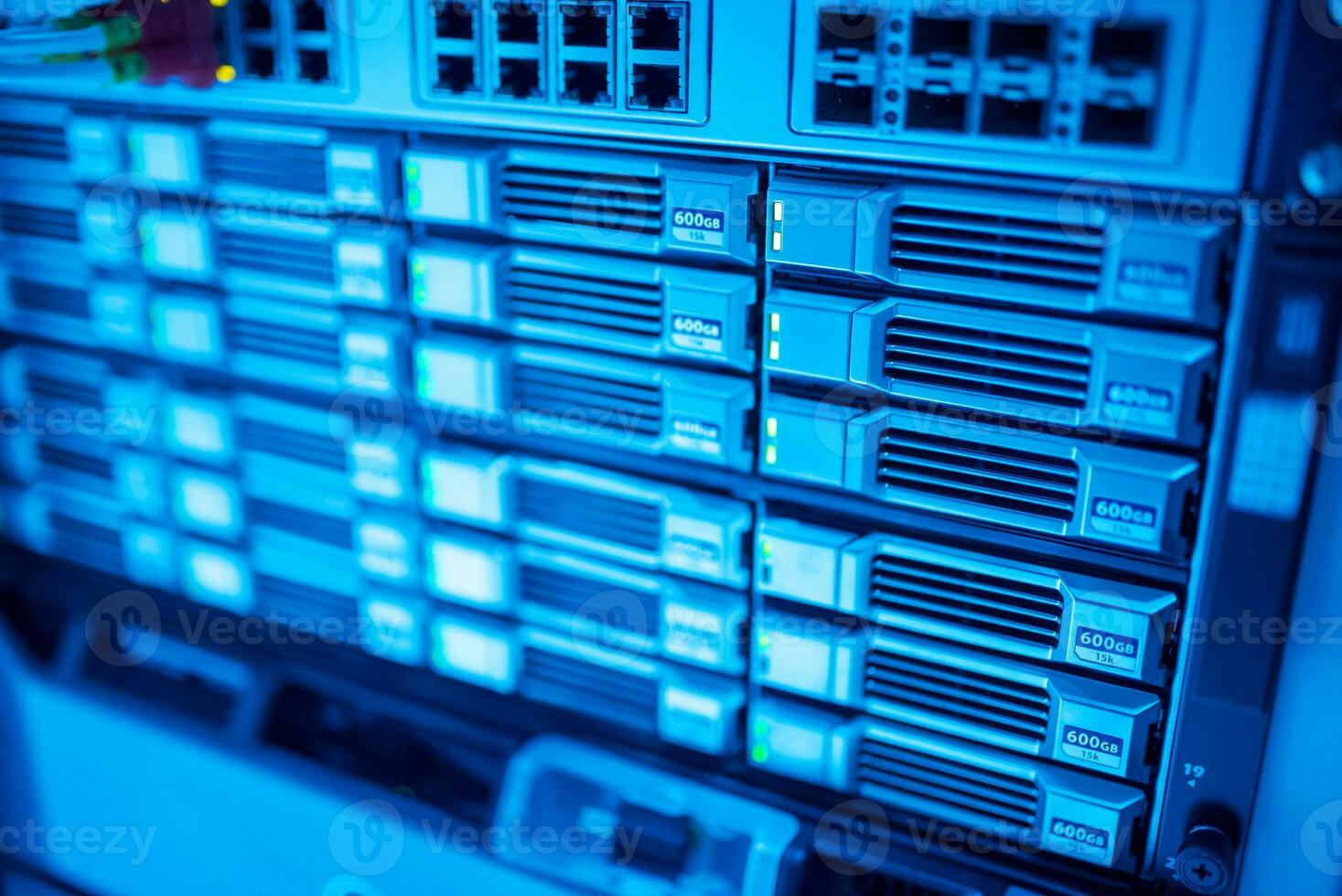 The server room tells the computer server that is working continuously. Convey the power and progress. photo