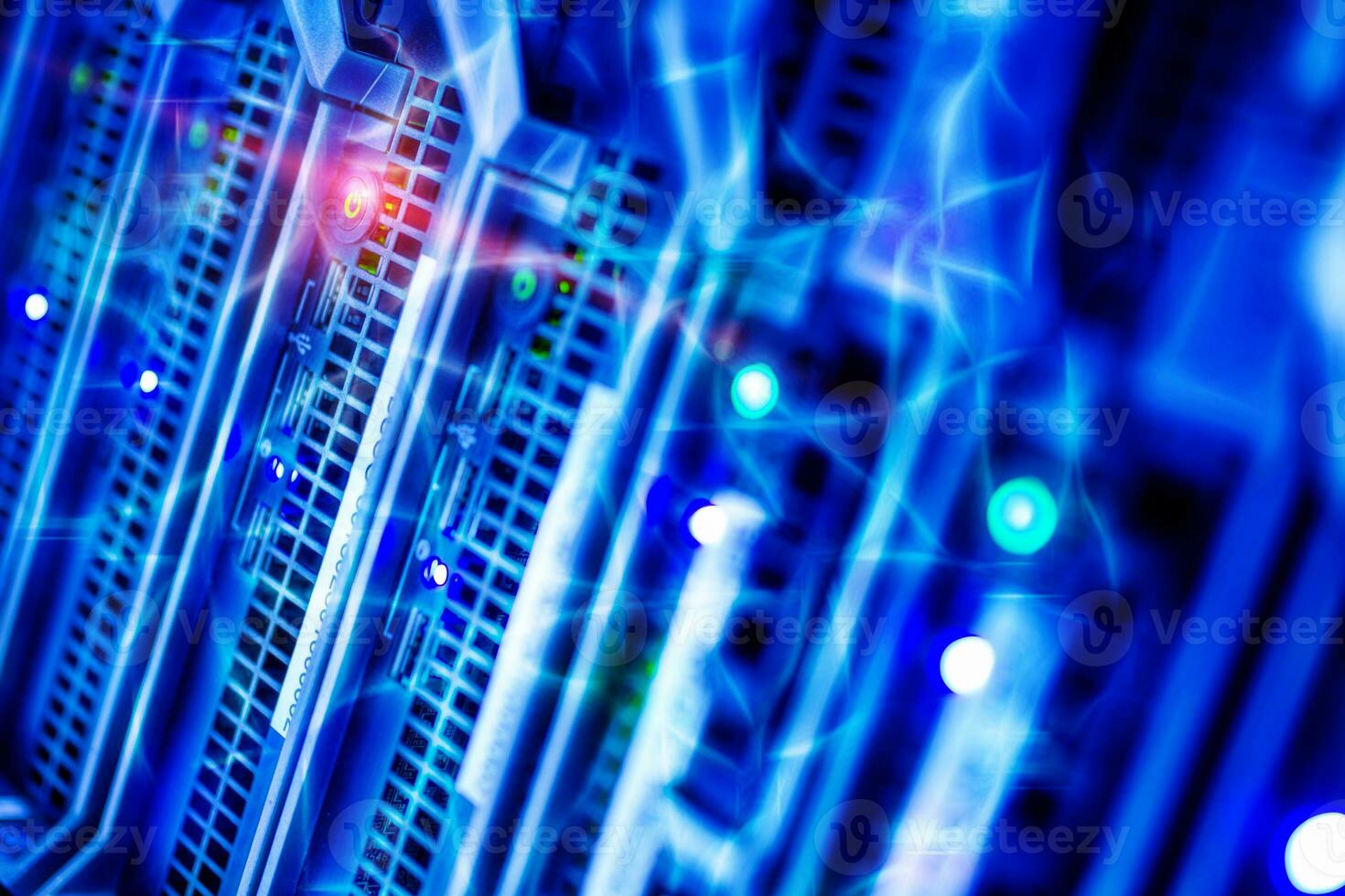 The server room tells the computer server that is working continuously. Convey the power and progress. photo