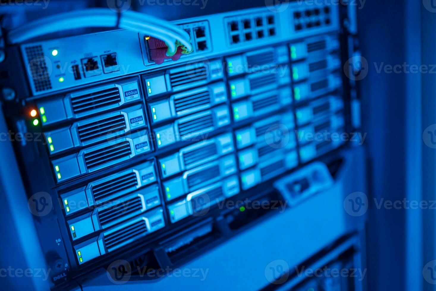 The server room tells the computer server that is working continuously. Convey the power and progress. photo