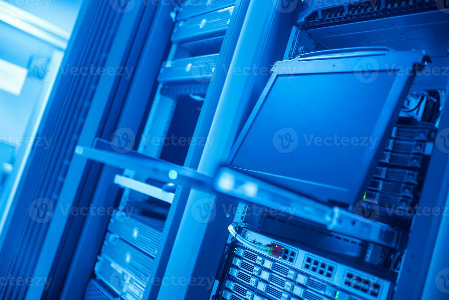 The server room tells the computer server that is working continuously. Convey the power and progress. photo