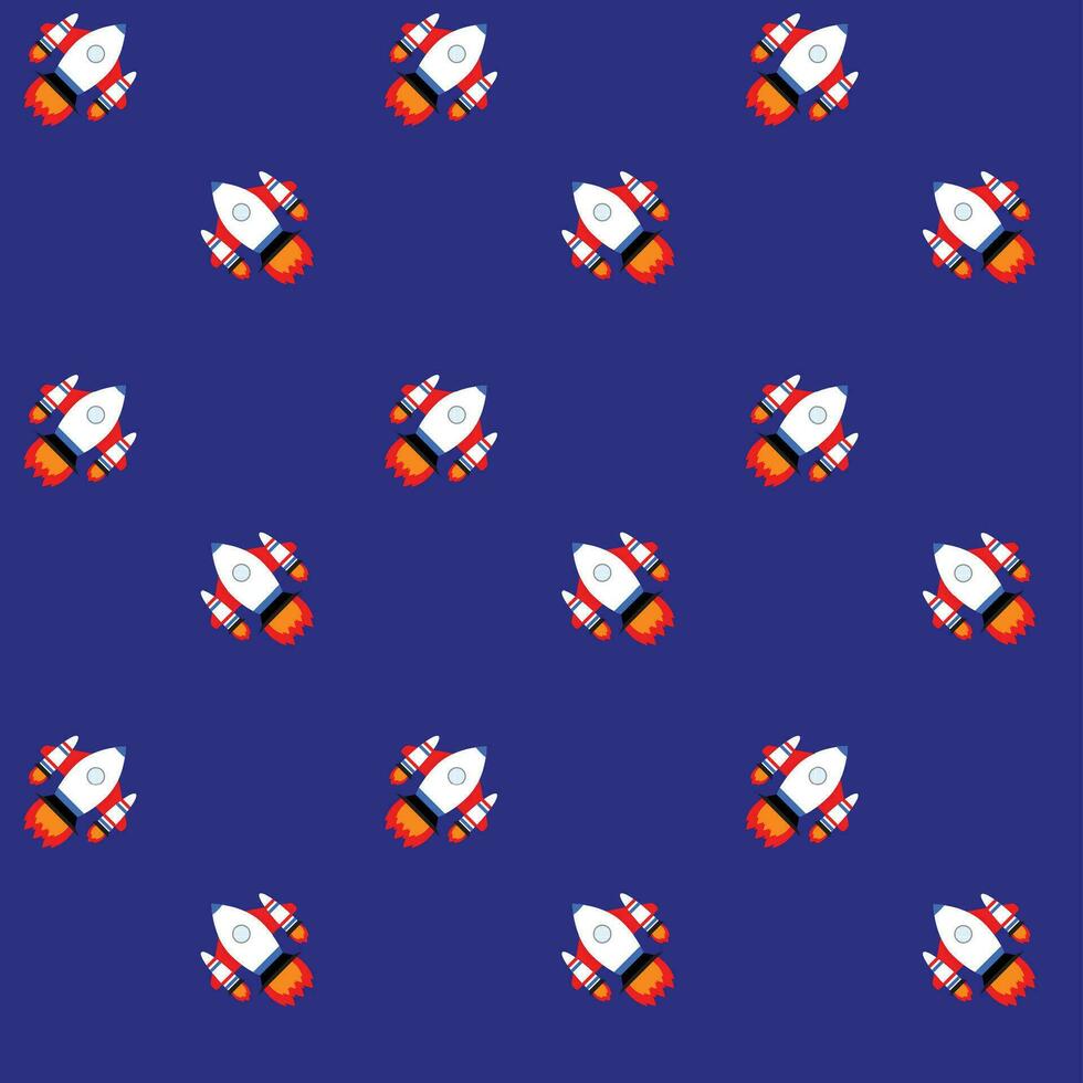 Rocket in space seamless pattern. Color background with rocketship and shuttle speed, vector illustration