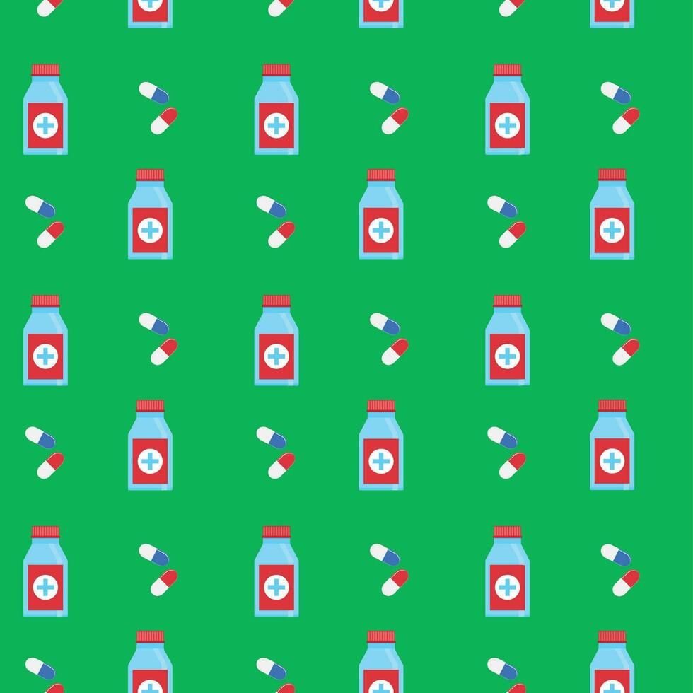 Seamless background pattern medicine with bottle of tablet pill, vector illustration
