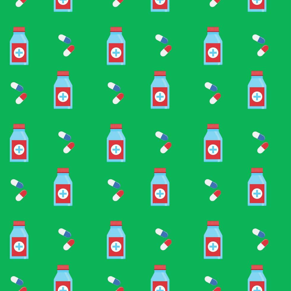 Seamless background pattern medicine with bottle of tablet pill, vector illustration