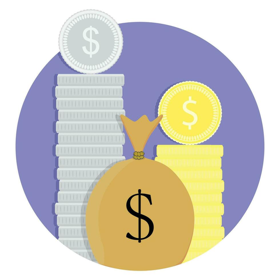 Money capital icon vector. Treasure heap coin silver and gold illustration vector