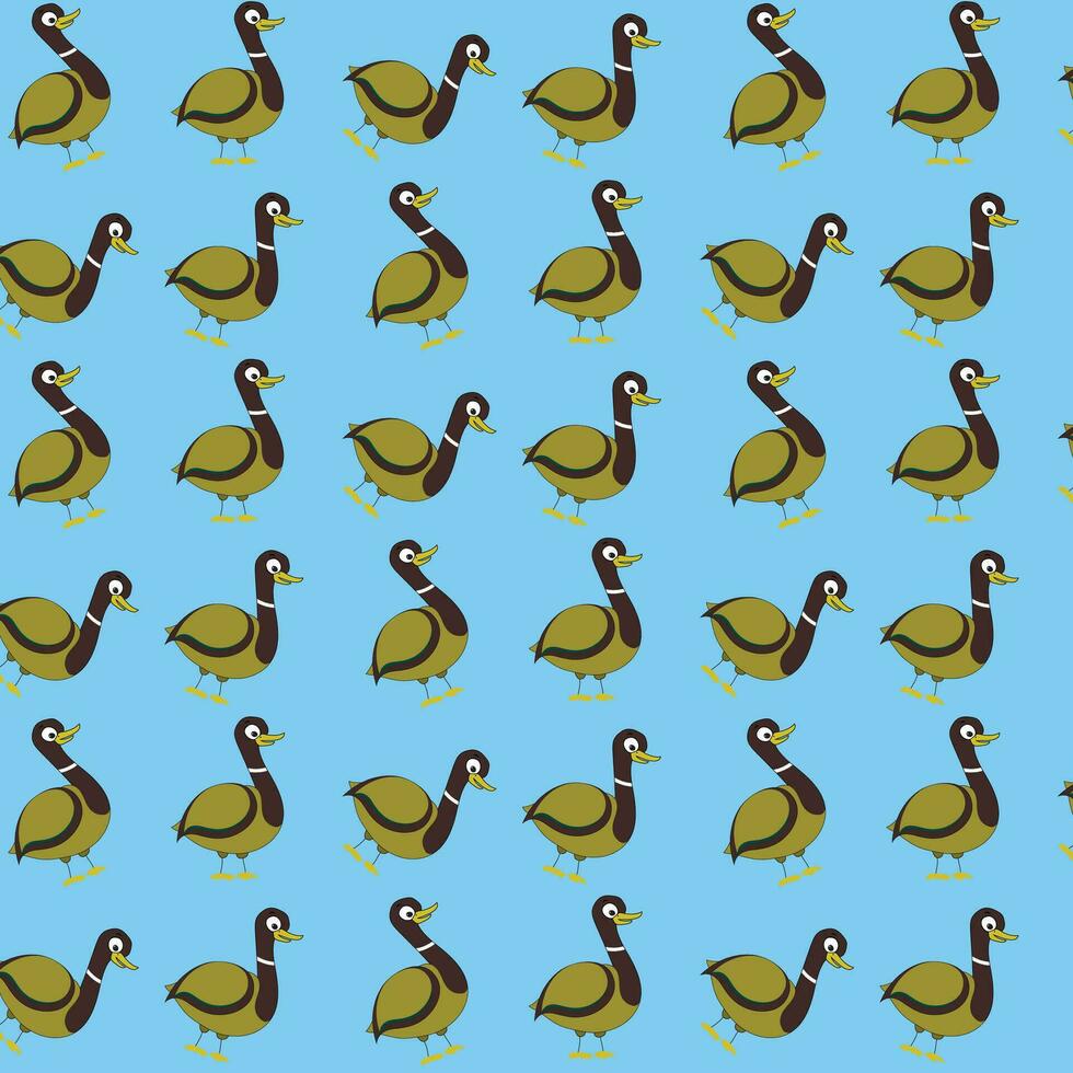 Seamless pattern with wild duck. Adorable duck background, vector illustration