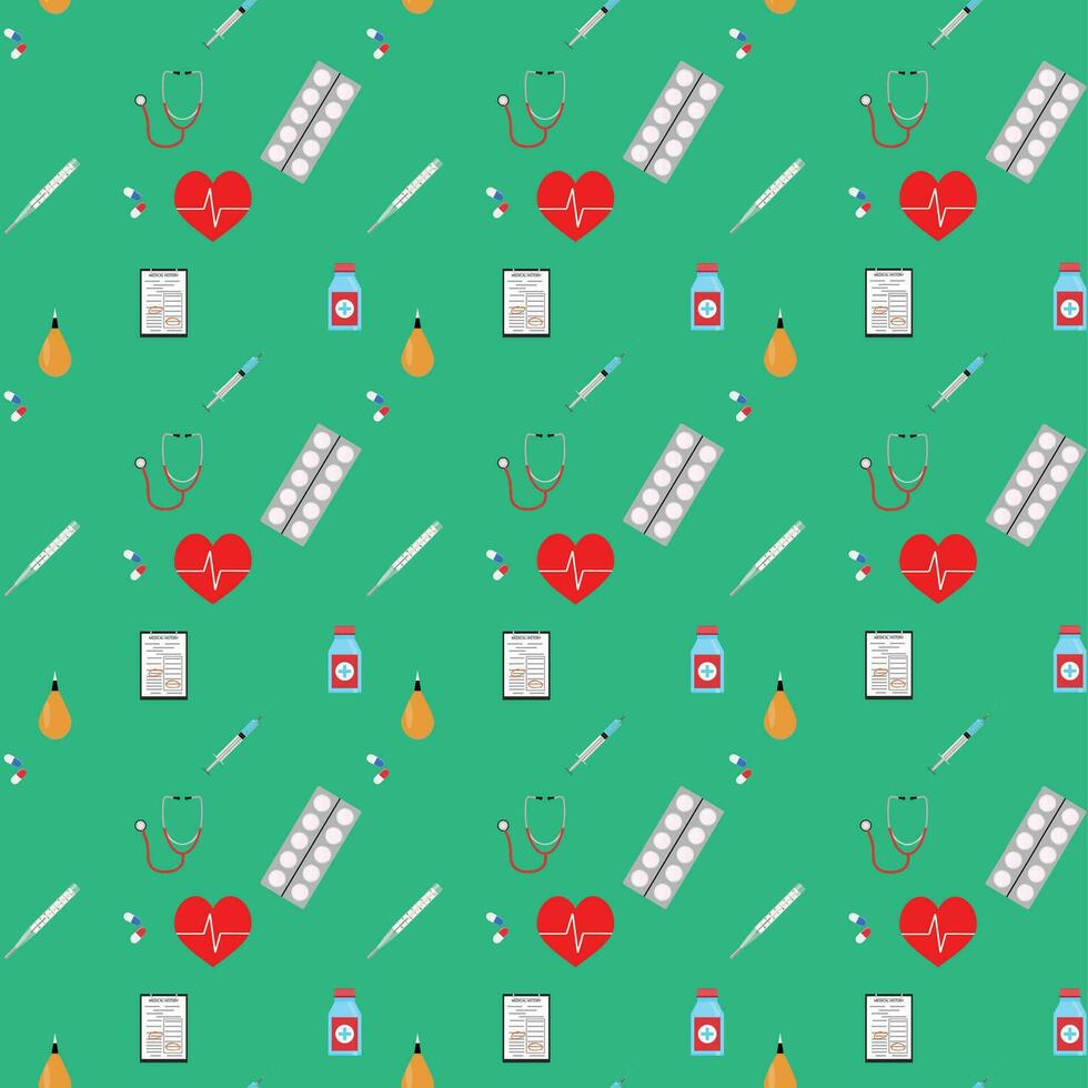 Healthcare and pharmaceutical seamless pattern with stethoscope for clinic wallpaper. Vector illustration