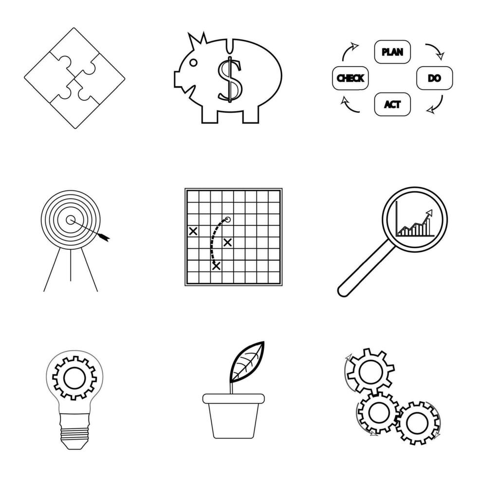 Strategy and business success lined icon. Teamwork and structure, pdca solution organization. Vector illustration