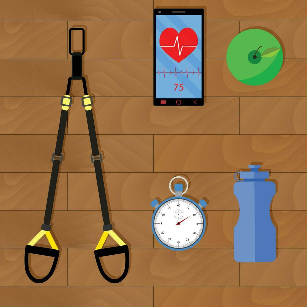 Effective training with trx. Working endurance and gymnastic, lifting kettlebell, vector illustration