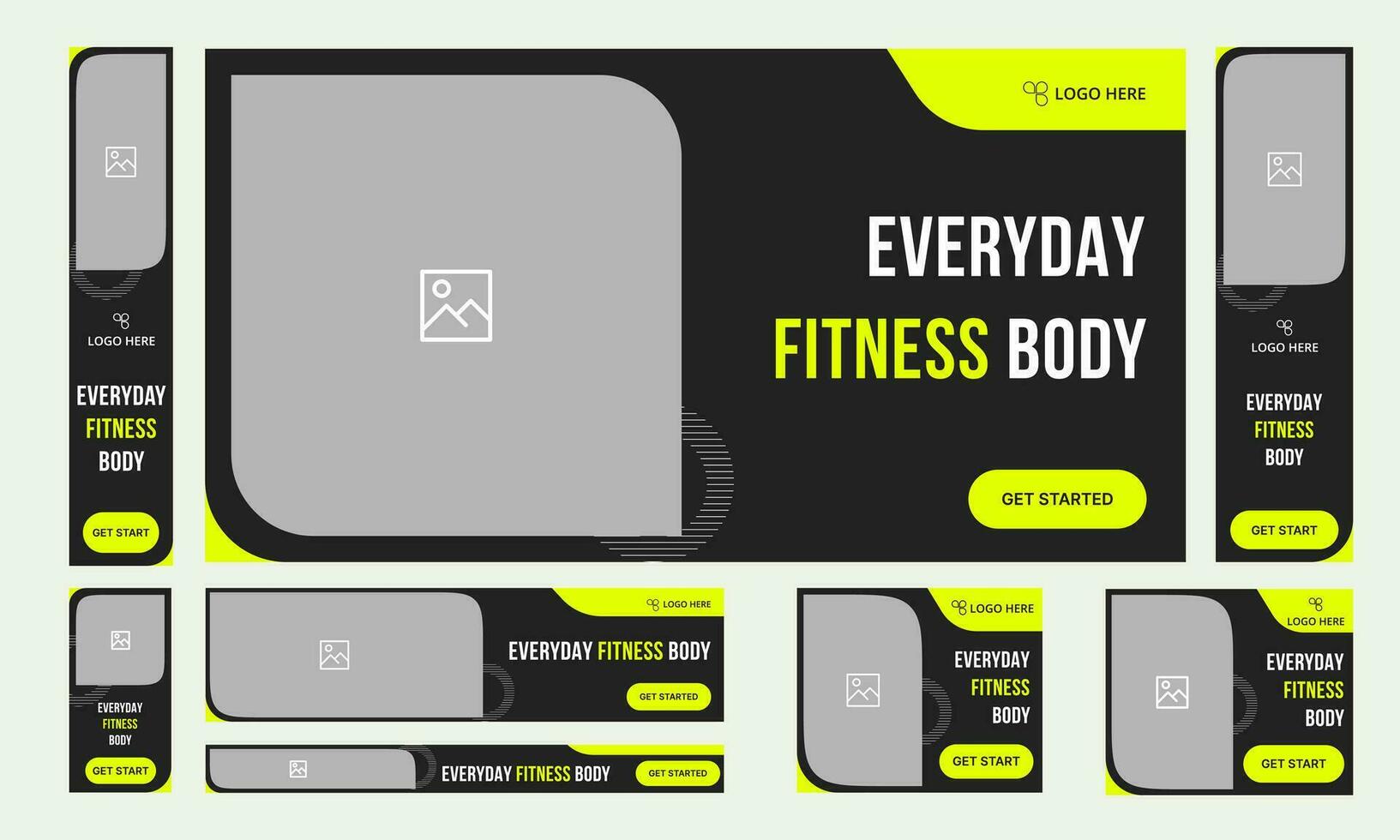 Body fit training courses web set banner template design for social media posts vector