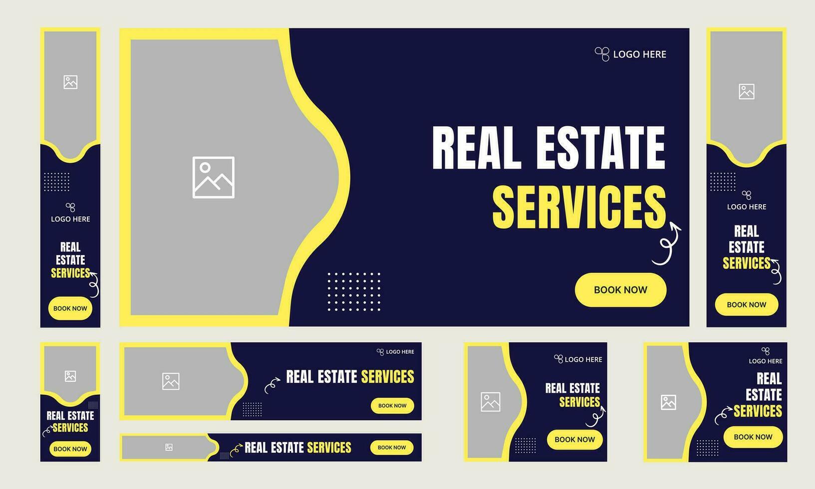 Real estate developer interior and exterior banner design, customizable vector eps 10 file format