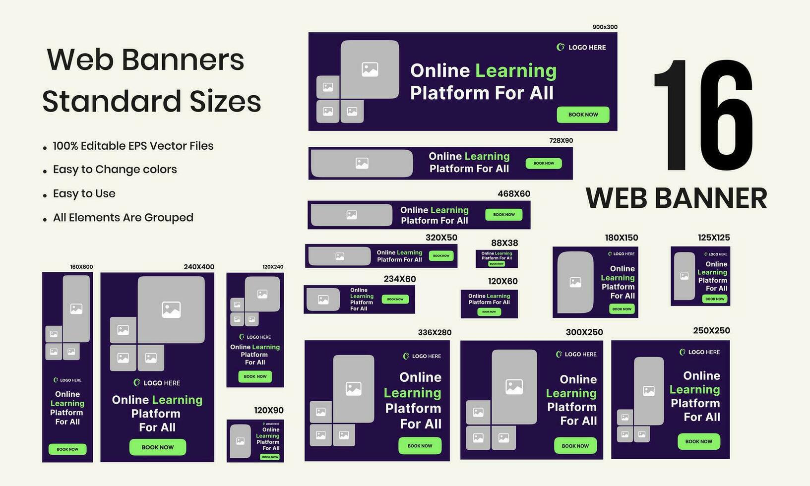Online learning web set banner design vector