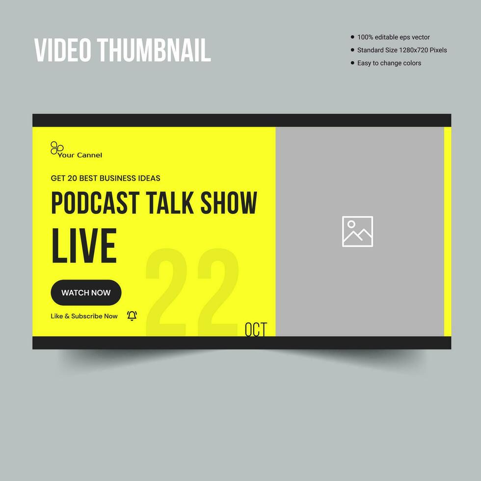 Fully customizable podcast video thumbnail banner template design, vector illustrator eps 10 file format