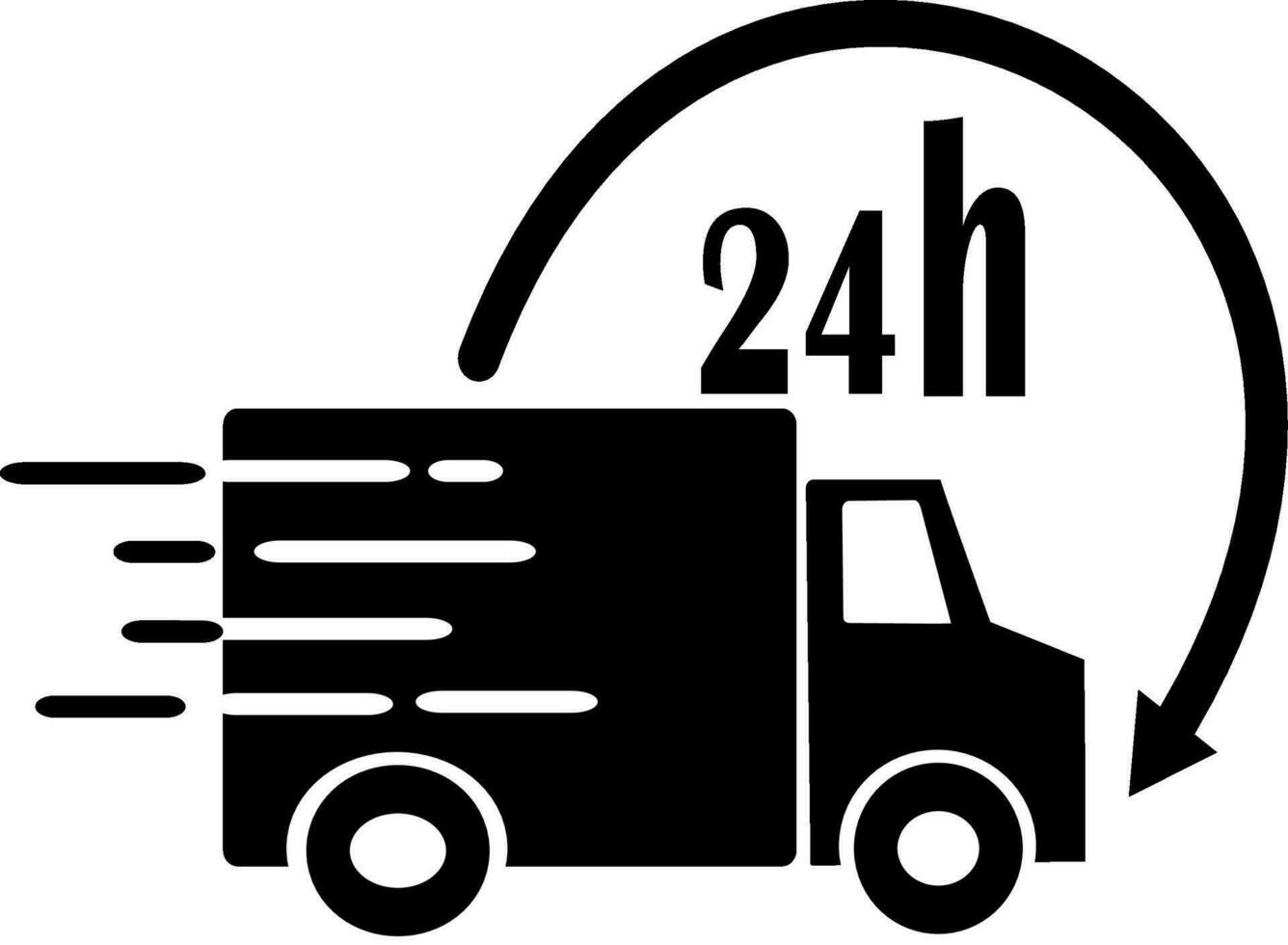 Envío rápido entrega 24h camioneta con flecha reloj icono símbolo. pictograma plano diseño para aplicaciones y sitios web reemplazable vector diseño. vector ilustración.