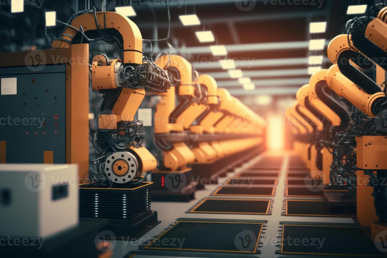 Robotic arms in a factory. Robotics in industry concept. photo