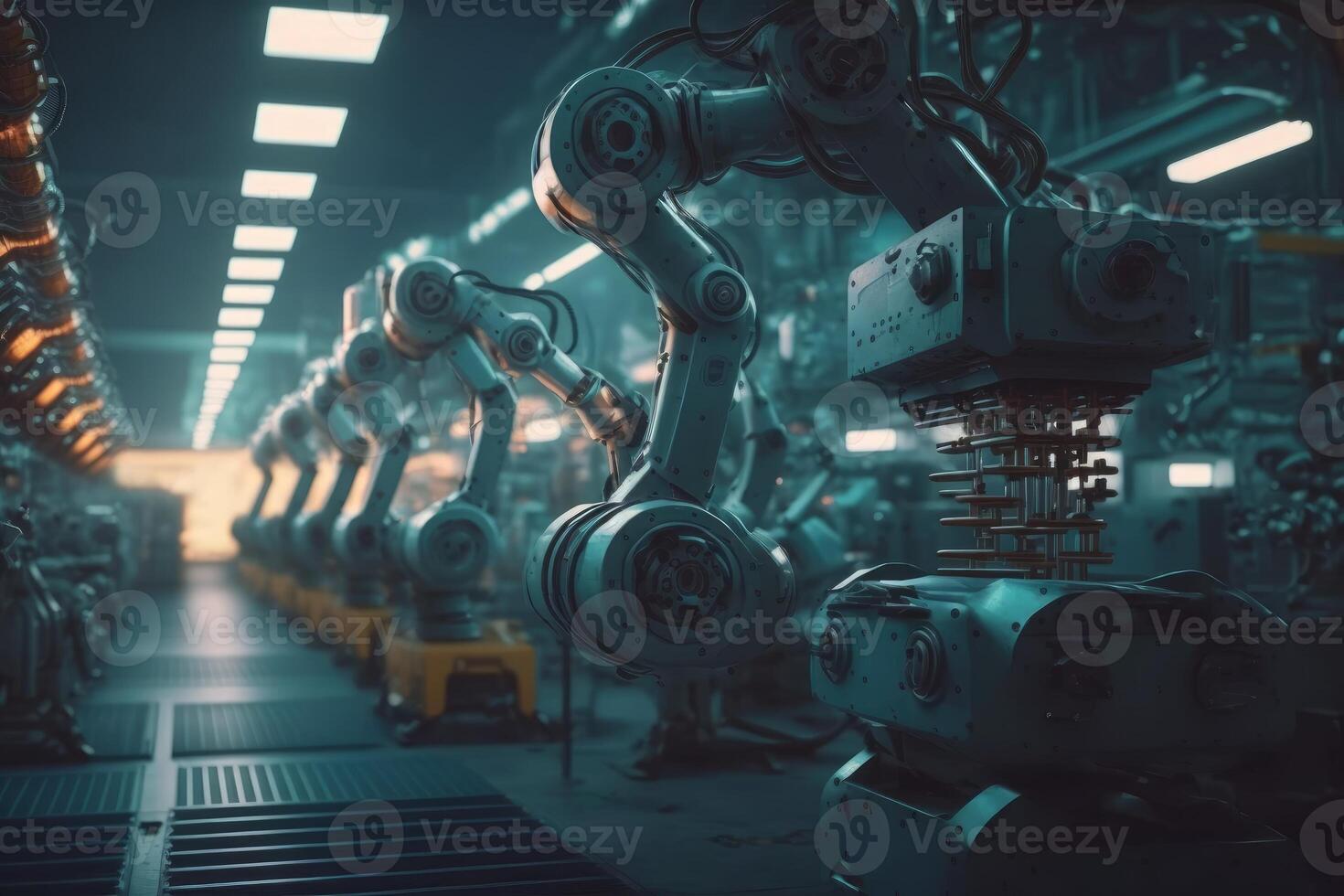 Robotic arms in a factory. Robotics in industry concept. photo