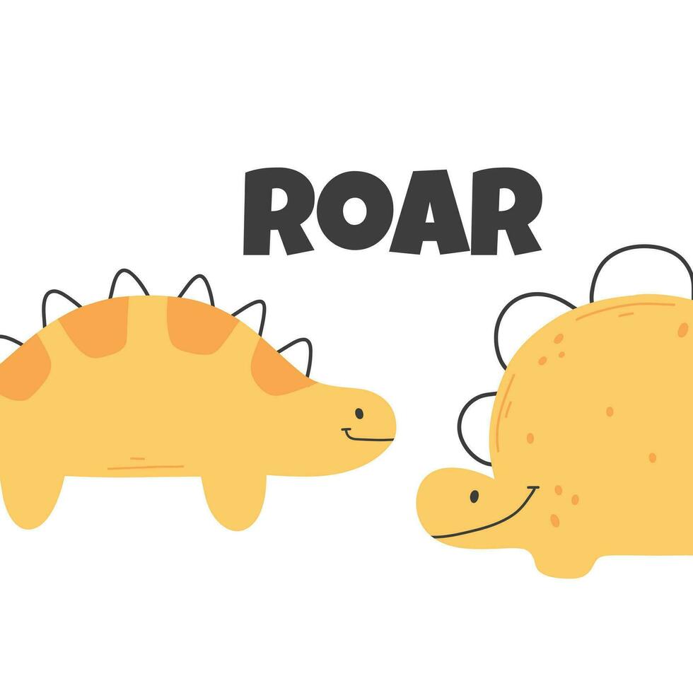 Cute childish dino print in flat scandinavian style. Poster with dino and lettering. Vector illustration..