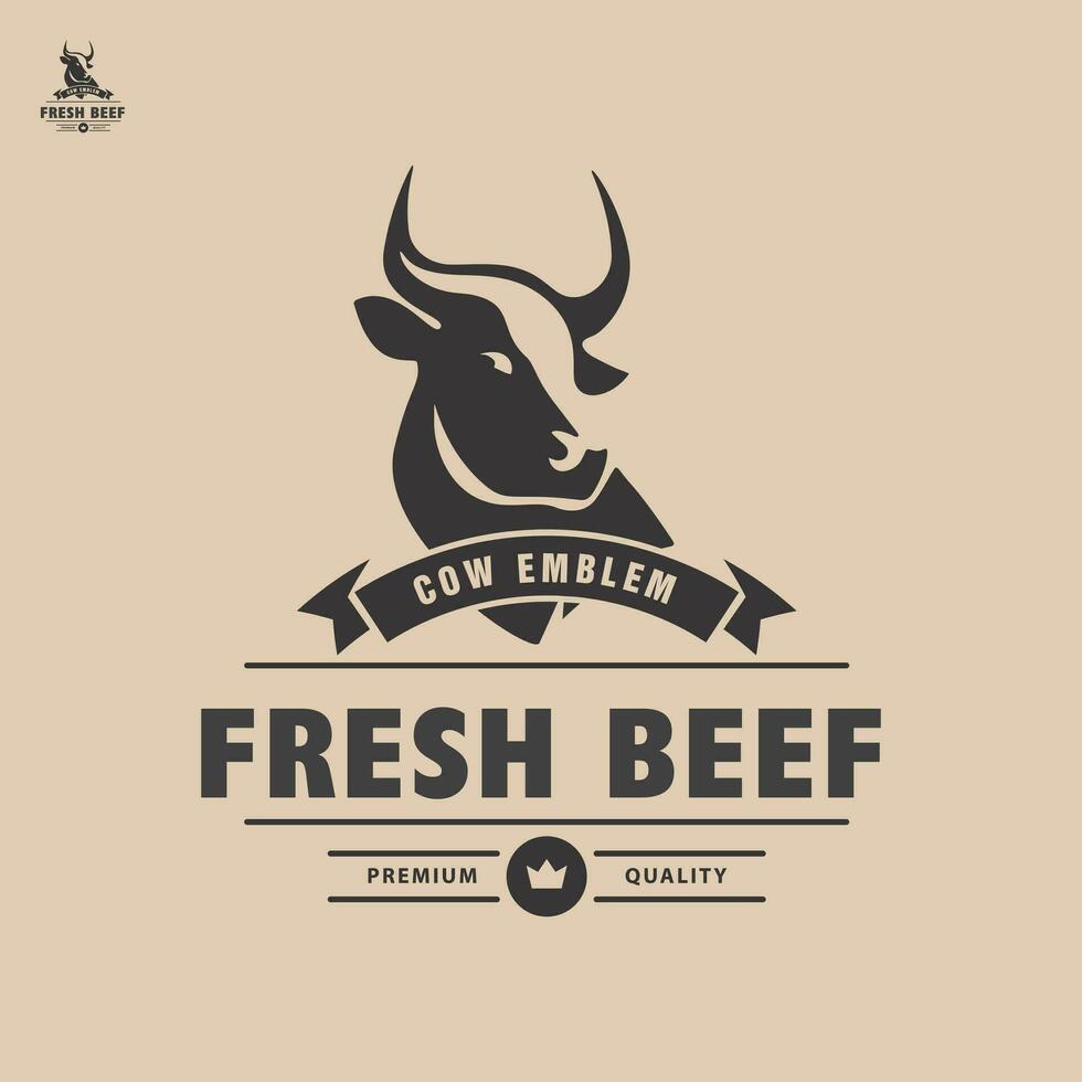 Cow head logo design, Cow head silhouette emblem logo label. vector