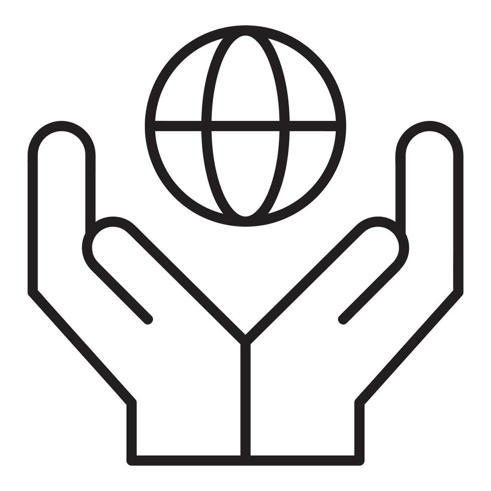 Hand holding globe icon. Hand holding Earth vector icon from the Artificial Intelligence collection. Outline style world icon.