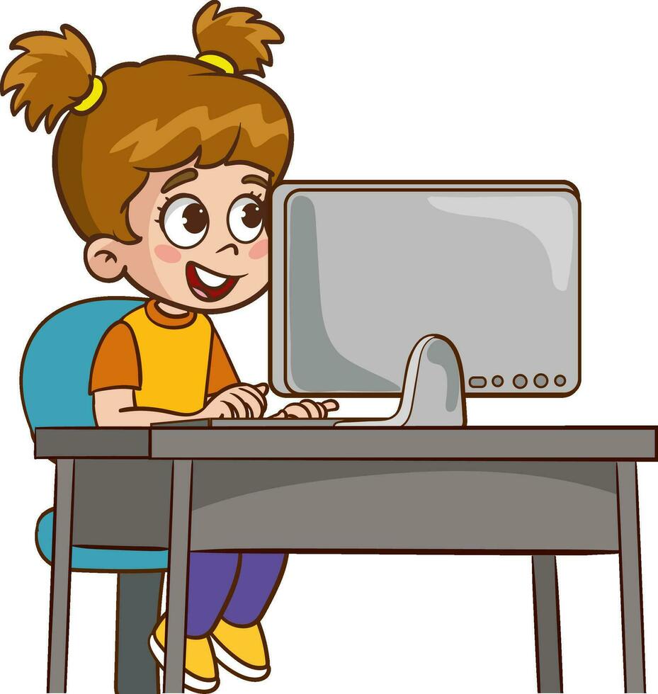 cute kids surfing internet vector