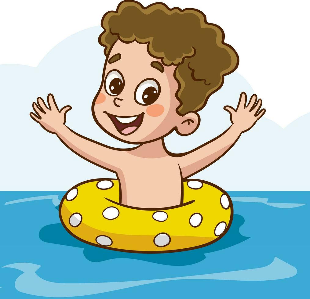 cute kids having fun in the sea vector