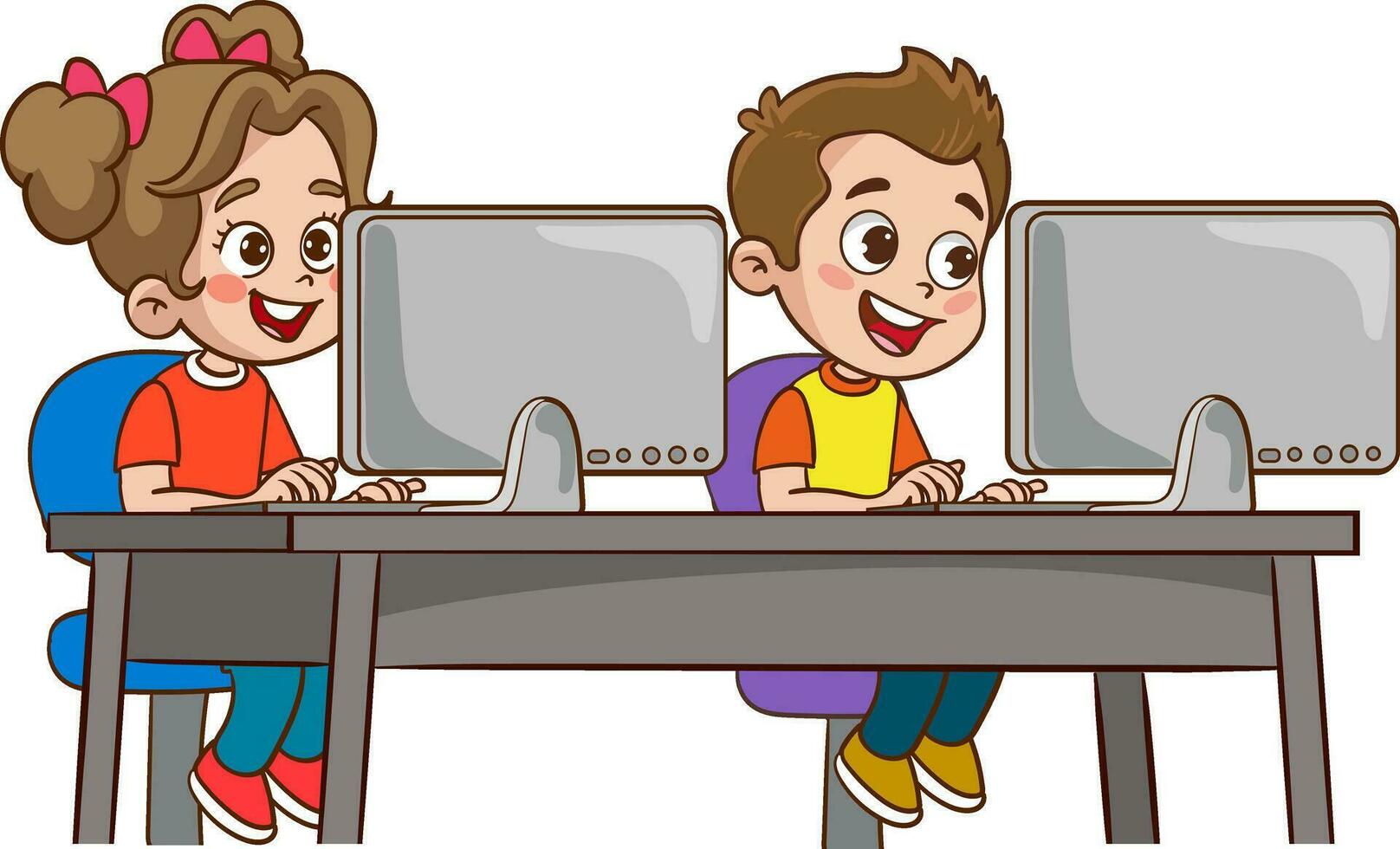 cute kids surfing internet vector