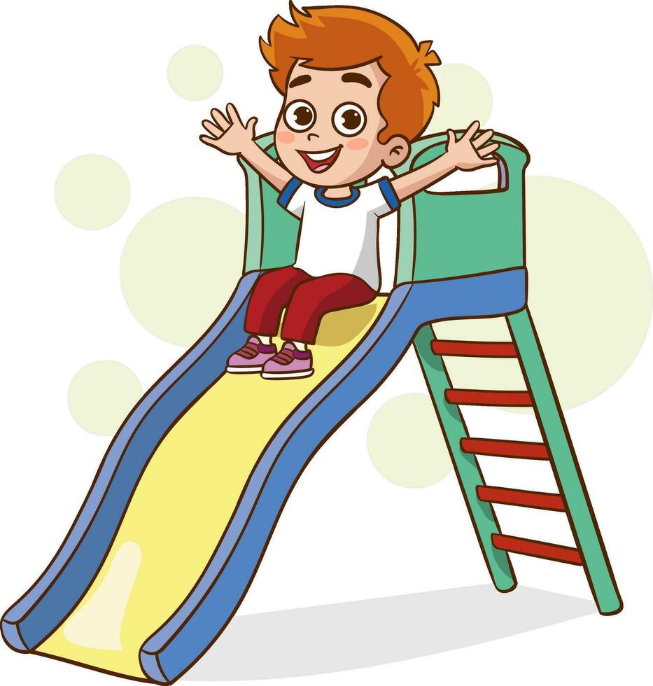 happy cute kids play slide vector