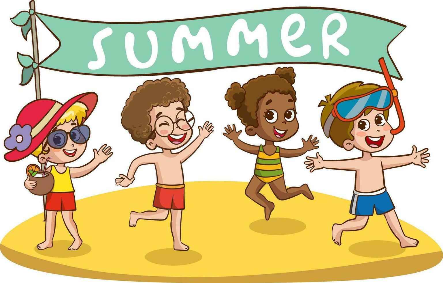 Children Kids Clipart-kids enjoying summer fun at the beach clipart