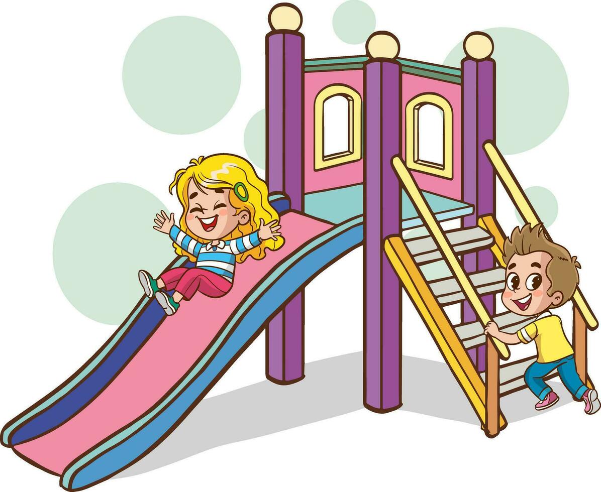 happy cute kids play slide vector