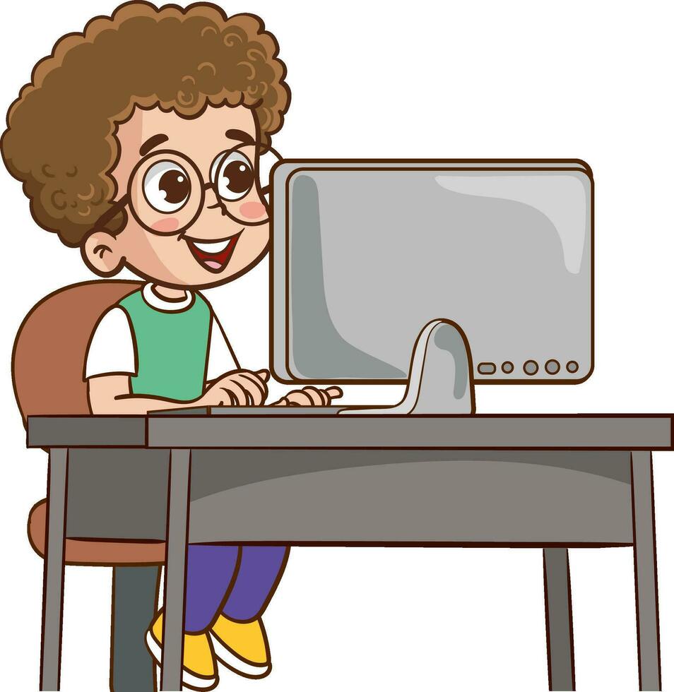cute kids surfing internet vector