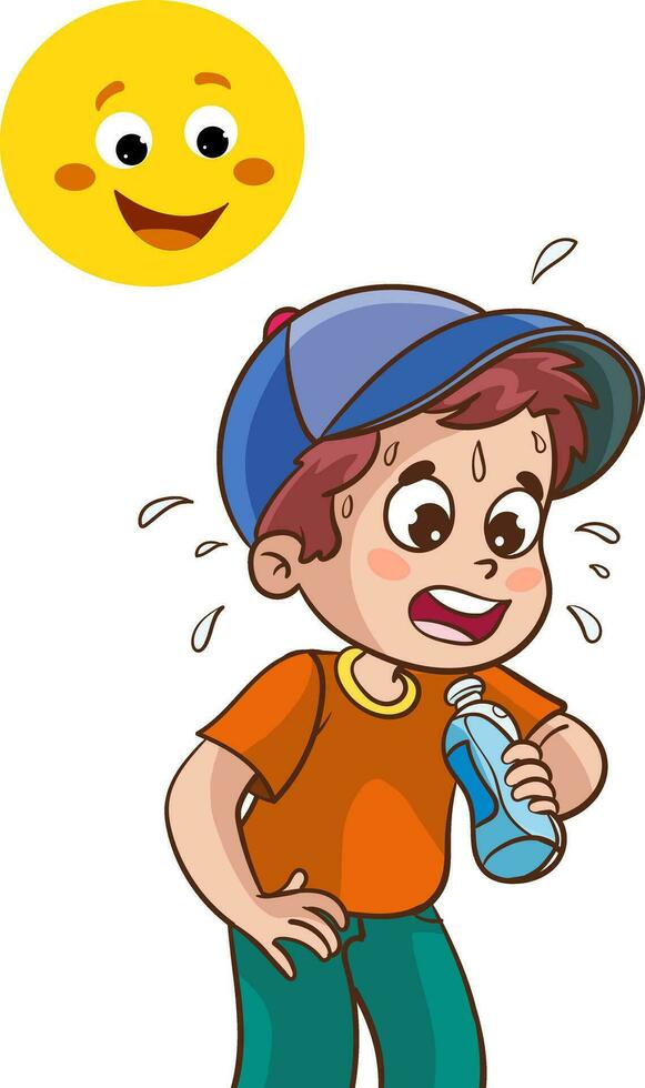 niño quien es muy sediento Bebiendo agua vector