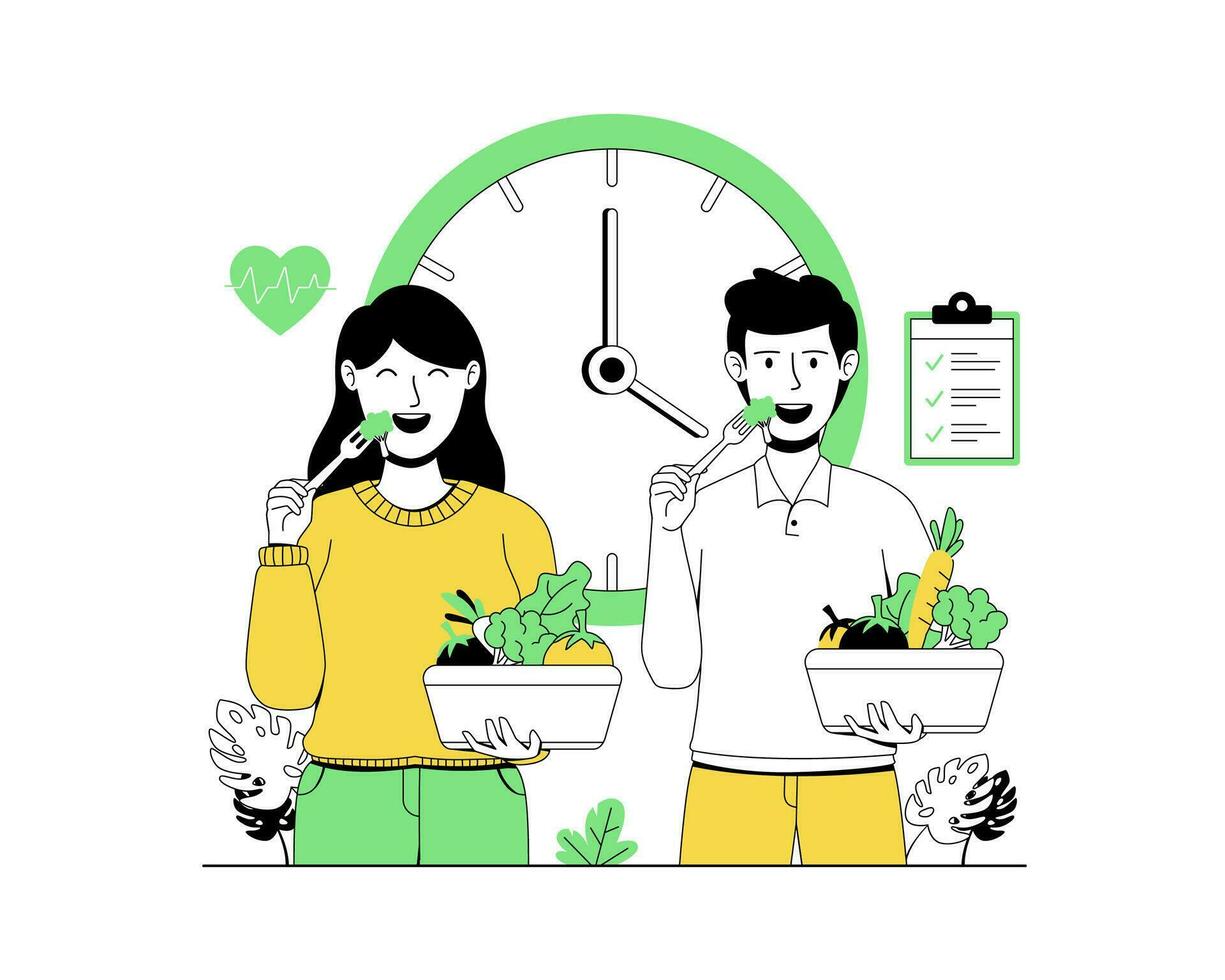 Concept of intermittent fasting. Diet plan and healthy food vector illustration