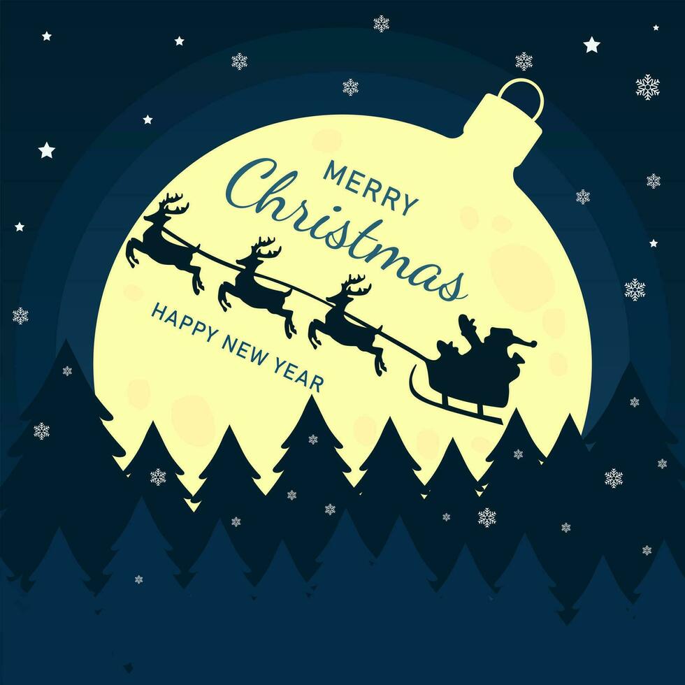 Christmas paper cut for greeting cards and decoration ,Image of santa on a sleigh against the background of a large moon. Vector illustator