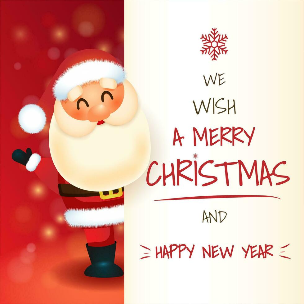 Santa Claus with big signboard. Merry Christmas calligraphy lettering design. Creative typography for holiday greeting.Vector vector