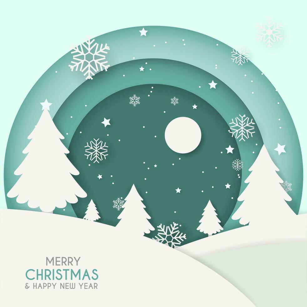 alegre navidad y invierno con nieve y Navidad árbol.de.papel Arte estilo. vector