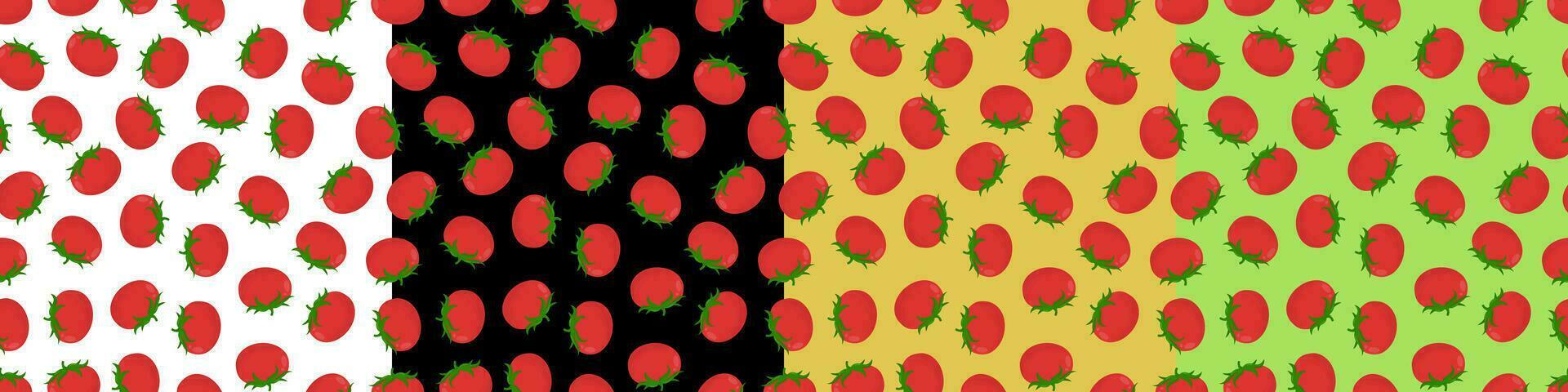 A set of seamless patterns with red tomatoes. Pattern with vegetables vector